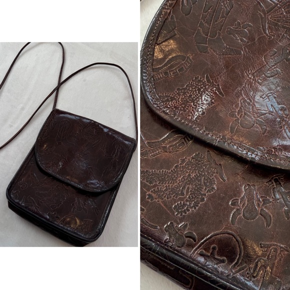 Carlos Falchi Handbags - Carlos Falchi Western Cowboy Leather Brown Embossed Crossbody Bag